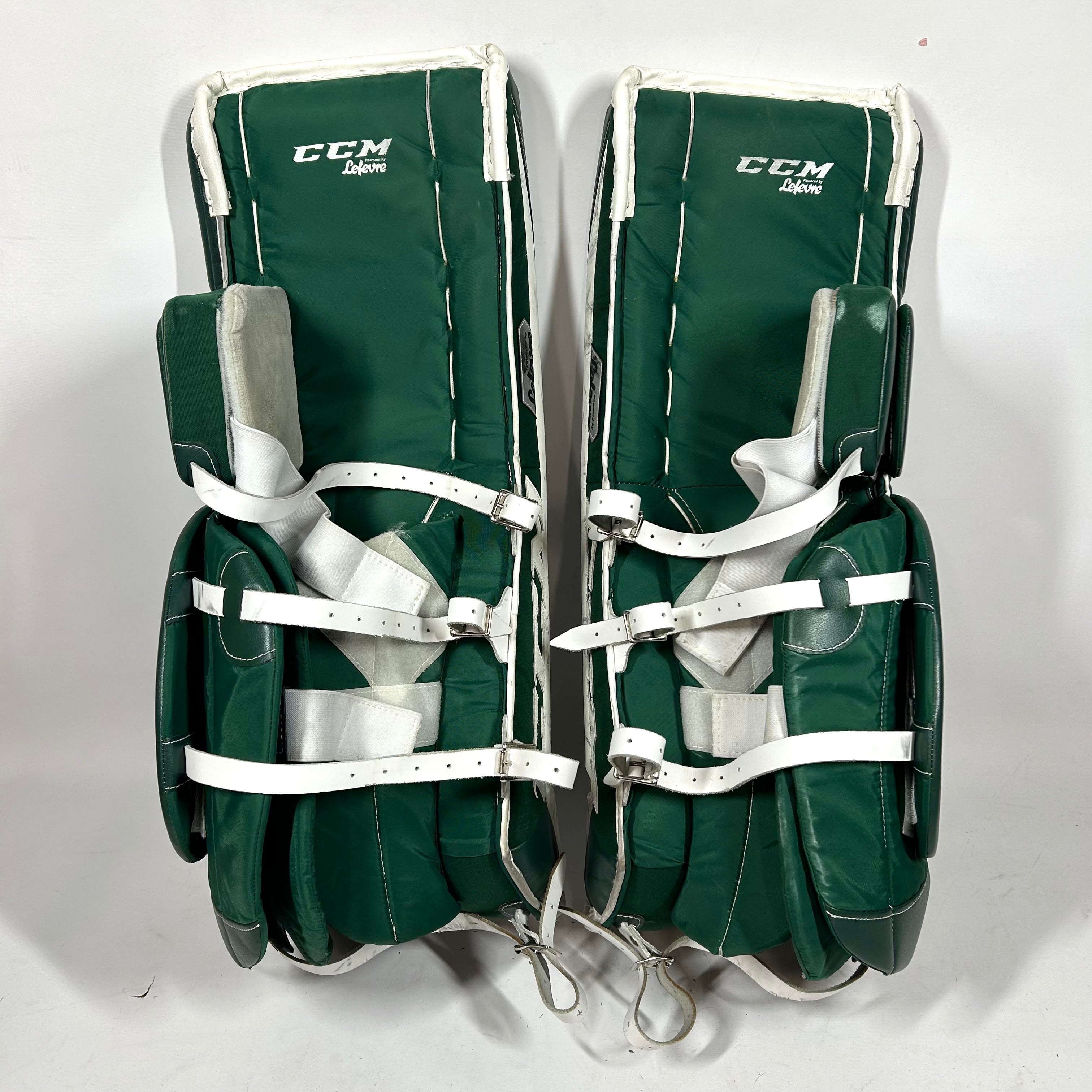 CCM Extreme Flex 4 - Jambières de gardien de but NCAA Pro Stock Senior d'occasion (blanches/vertes)